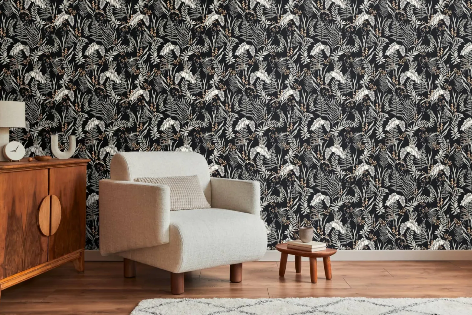 Vliestapete Floral Blätter Schwarz Creme 39434-1