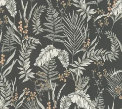 Vliestapete Floral Blätter Schwarz Creme 39434-1