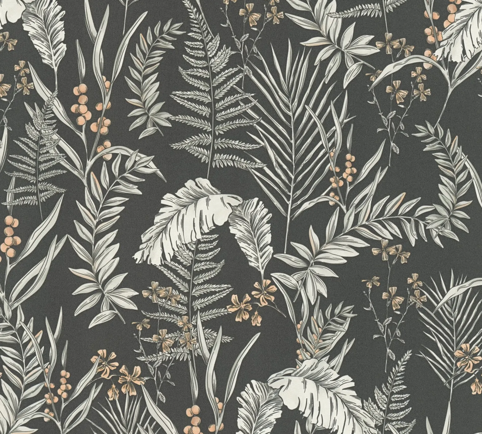 Vliestapete Floral Blätter Schwarz Creme 39434-1