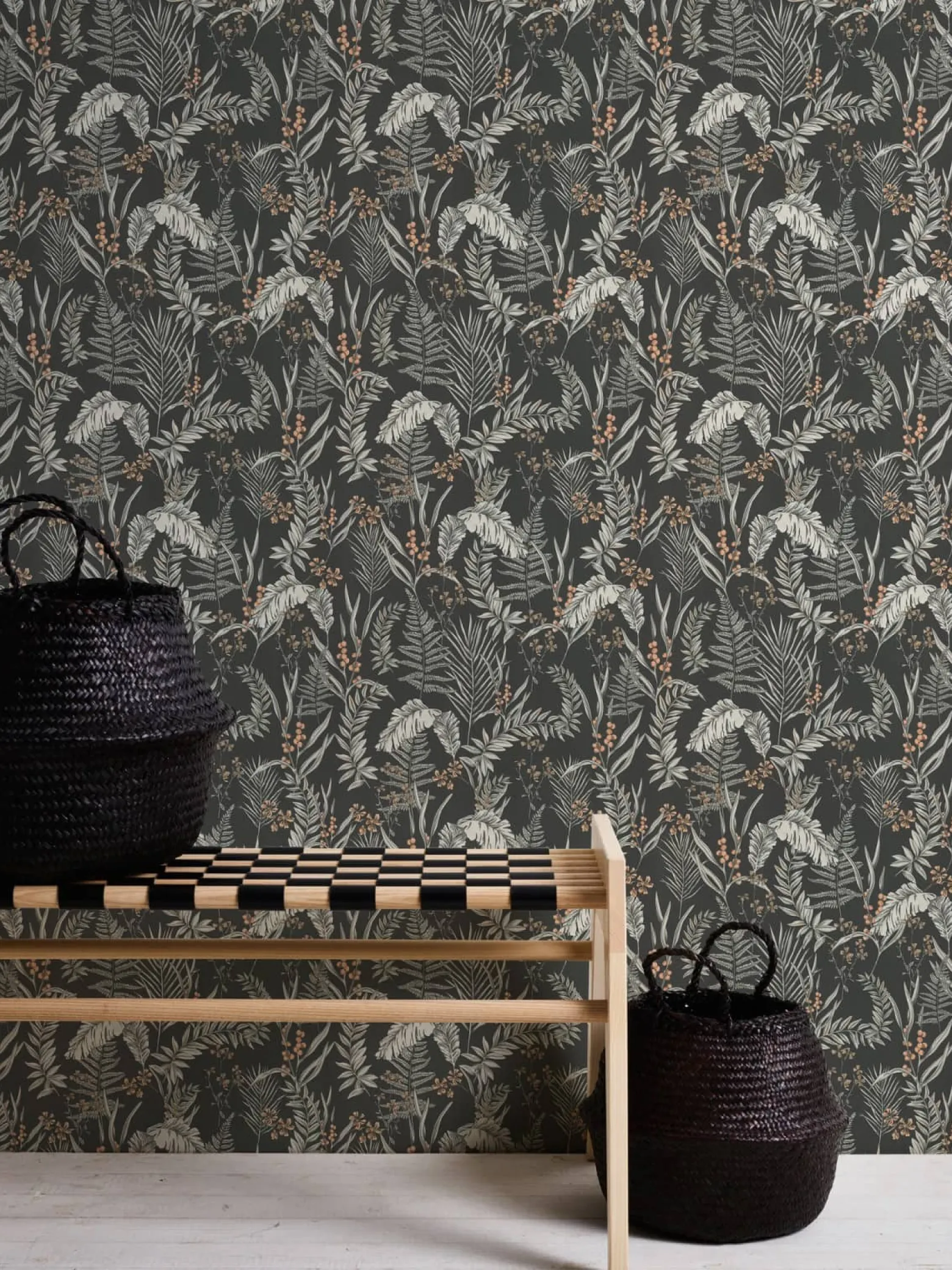 Vliestapete Floral Blätter Schwarz Creme 39434-1