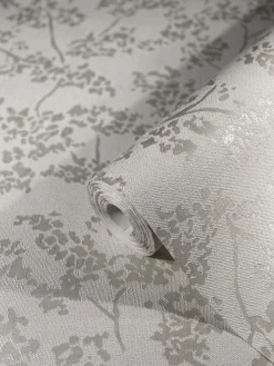 Vliestapete Floral Blätter silber weiß metallic 32703