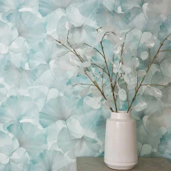 Vliestapete Floral Blätter Türkis Creme Glitzer 10470-18