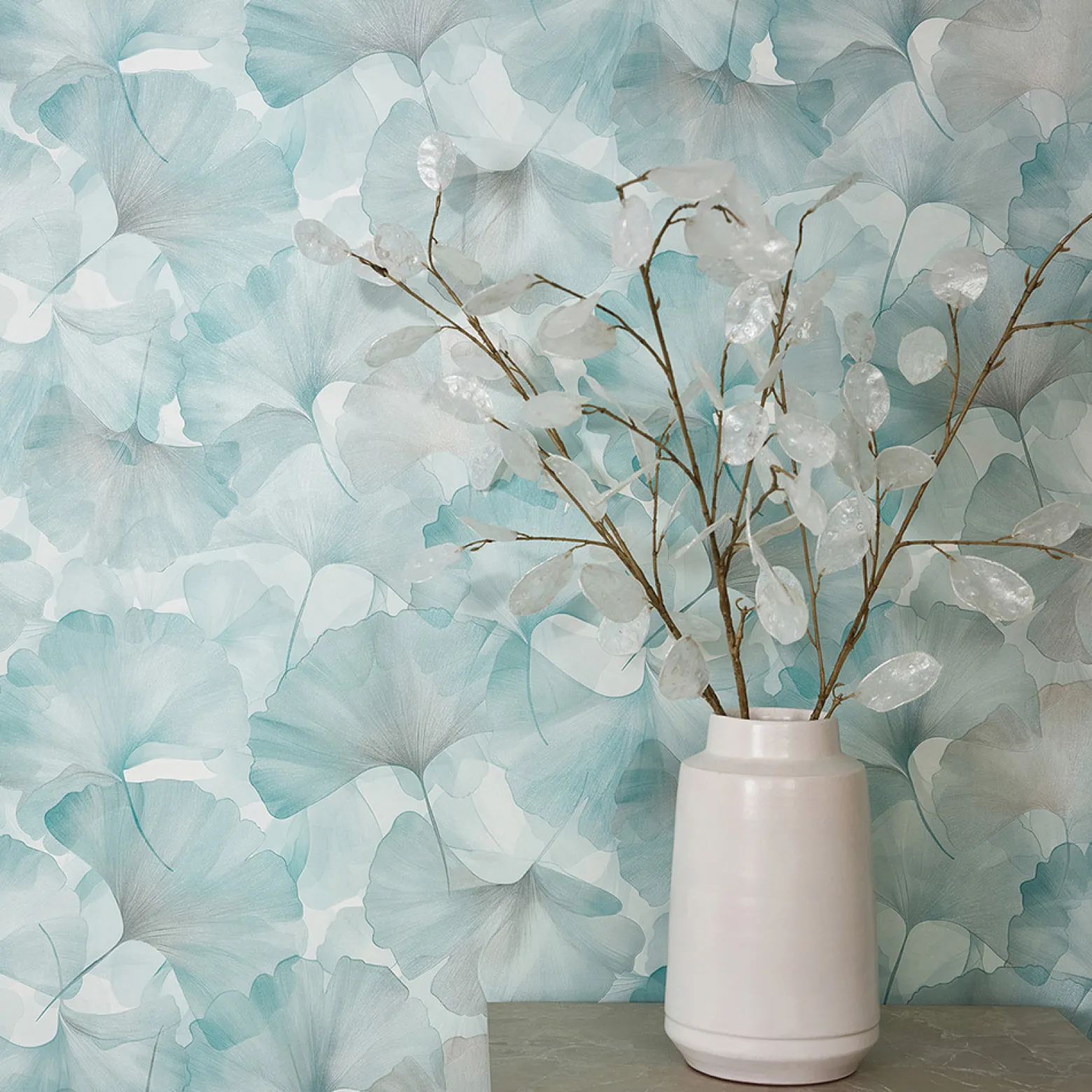 Vliestapete Floral Blätter Türkis Creme Glitzer 10470-18