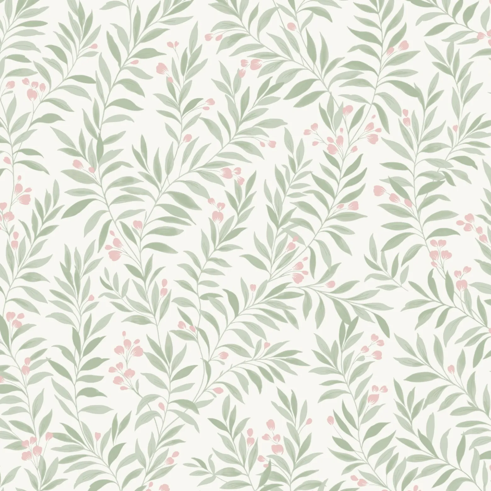 Vliestapete Floral Blätter Weiß Grün Rosa MN3409