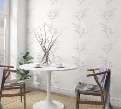 Vliestapete Floral Blätter weiß grau Hailey 82221