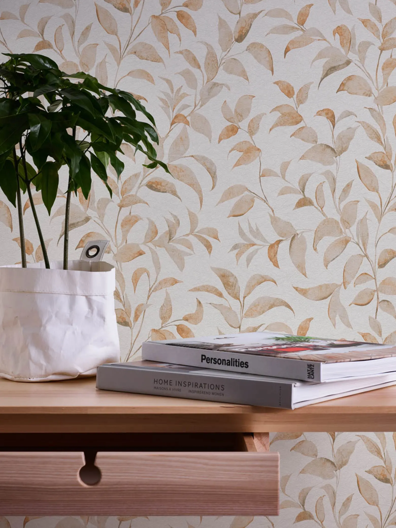 Vliestapete Floral Blätter Zweige Weiß Orange 38962-3