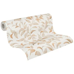 Vliestapete Floral Blätter Zweige Weiß Orange 38962-3