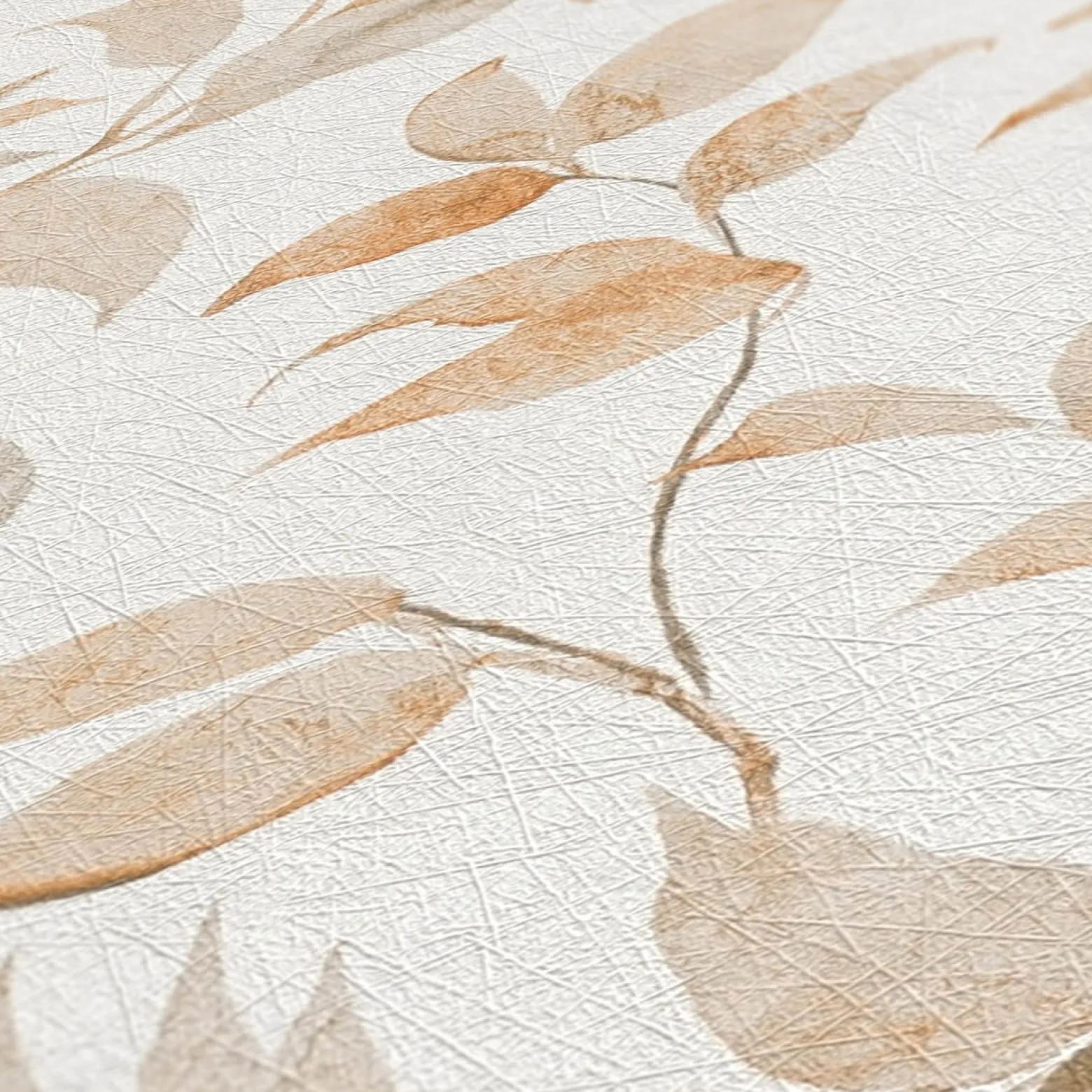Vliestapete Floral Blätter Zweige Weiß Orange 38962-3