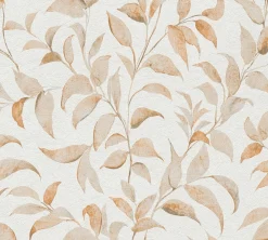 Vliestapete Floral Blätter Zweige Weiß Orange 38962-3
