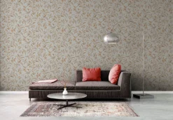 Vliestapete Floral Blätter Zweige Weiß Orange 38962-3