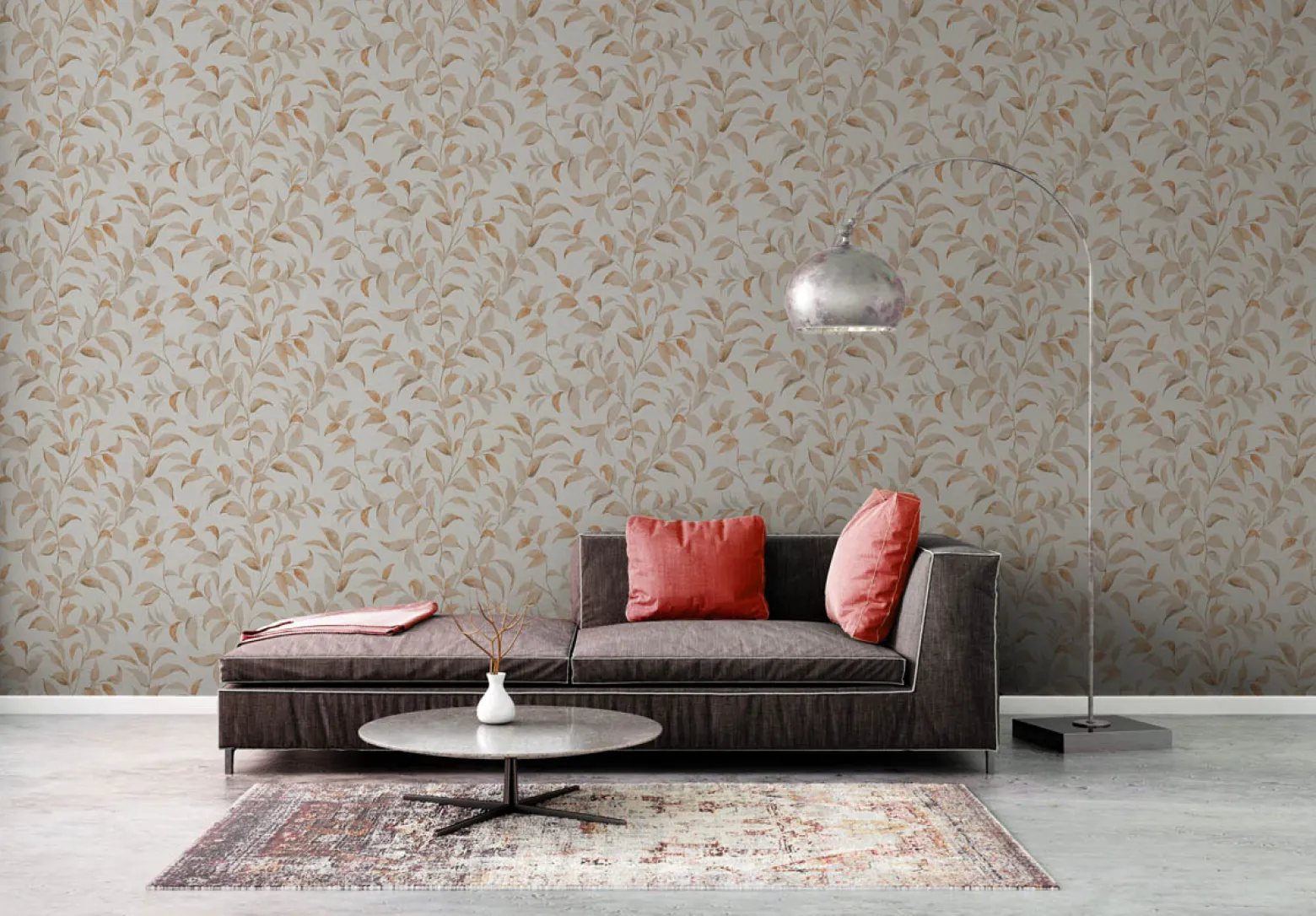 Vliestapete Floral Blätter Zweige Weiß Orange 38962-3