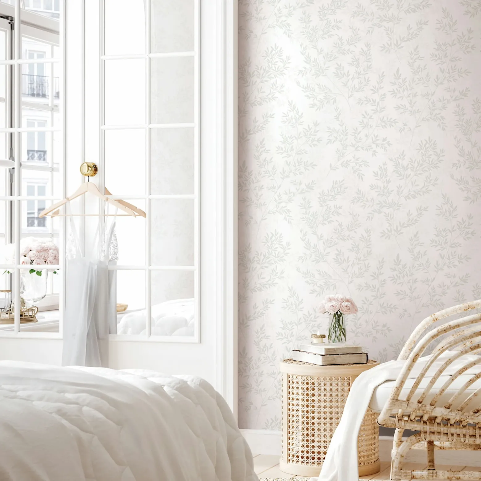 Vliestapete Floral Blätter Zweige Creme Grün 89029