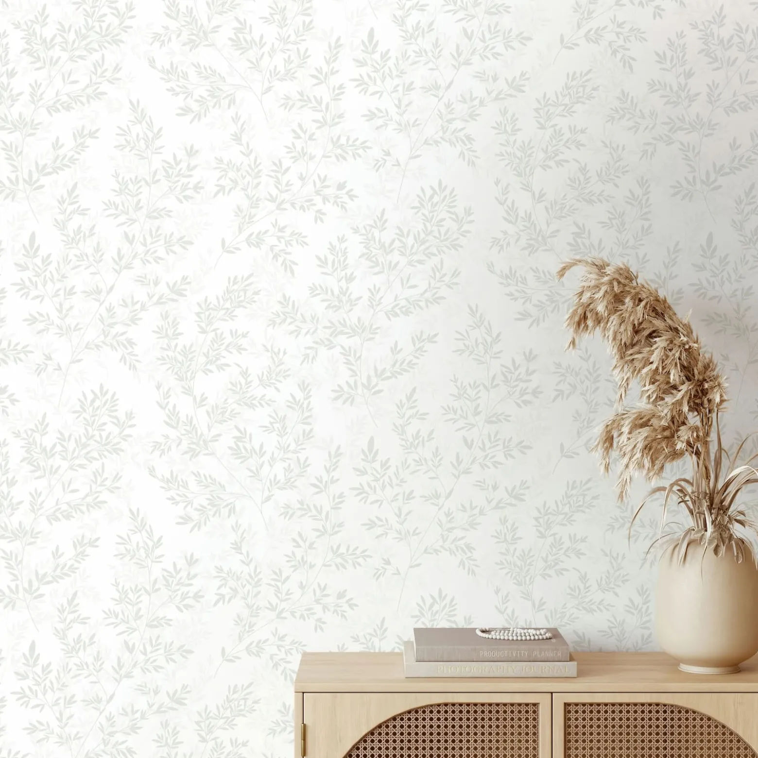 Vliestapete Floral Blätter Zweige Creme Grün 89029