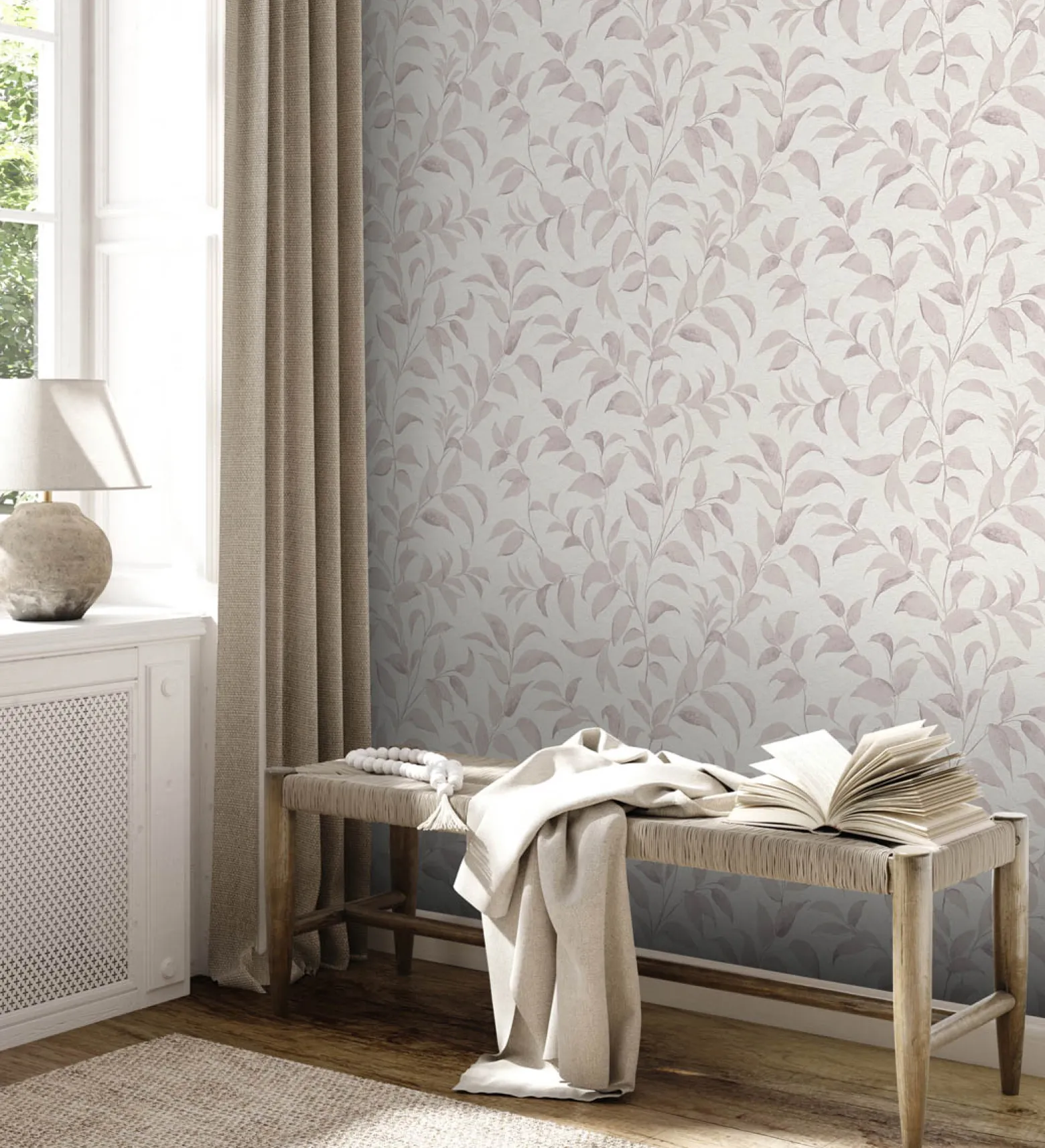 Vliestapete Floral Blätter Zweige Weiß Rosa 38962-1