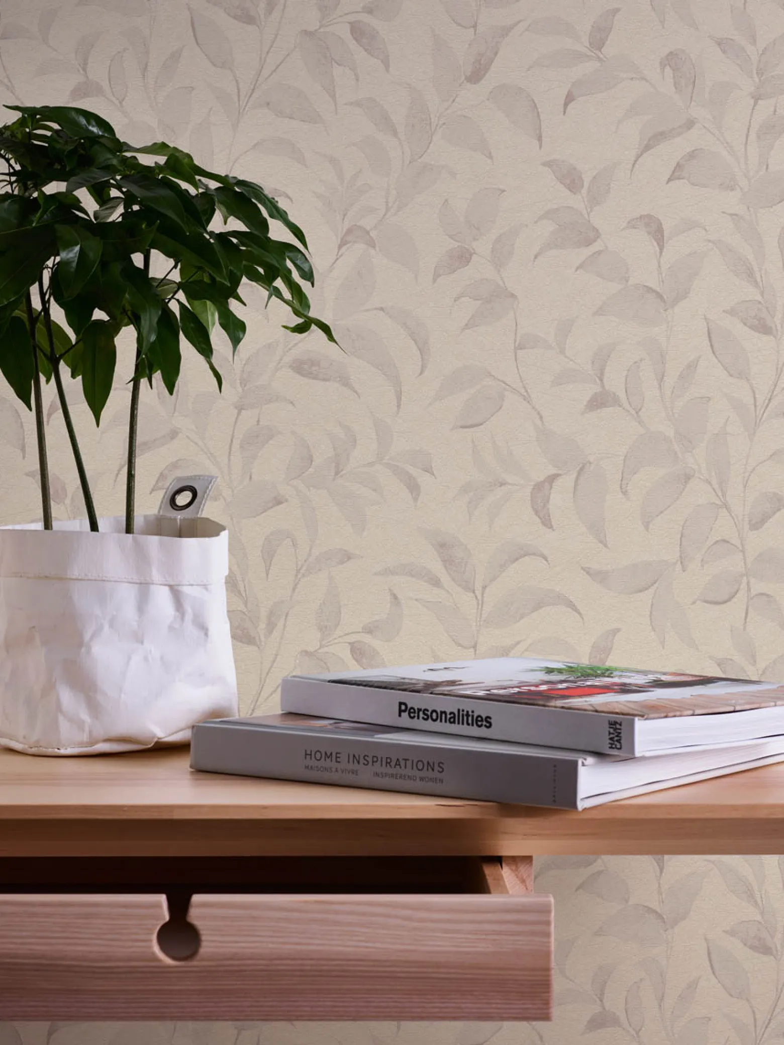 Vliestapete Floral Blätter Zweige Beige Grau 38962-5