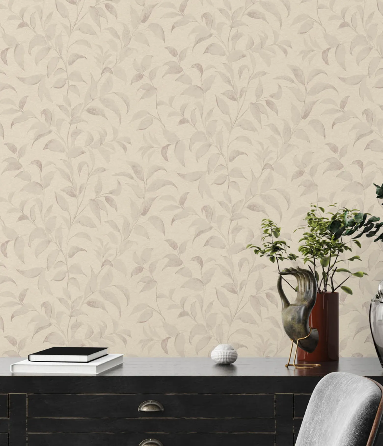 Vliestapete Floral Blätter Zweige Beige Grau 38962-5
