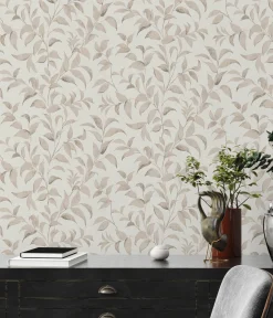 Vliestapete Floral Blätter Zweige Weiß Beige 38962-2