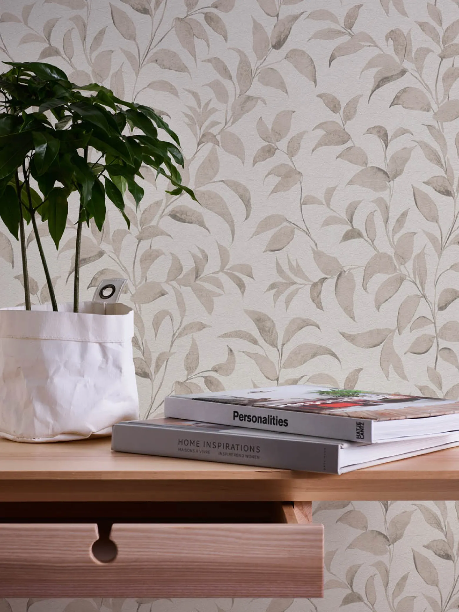 Vliestapete Floral Blätter Zweige Weiß Beige 38962-2