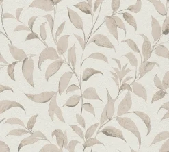 Vliestapete Floral Blätter Zweige Weiß Beige 38962-2