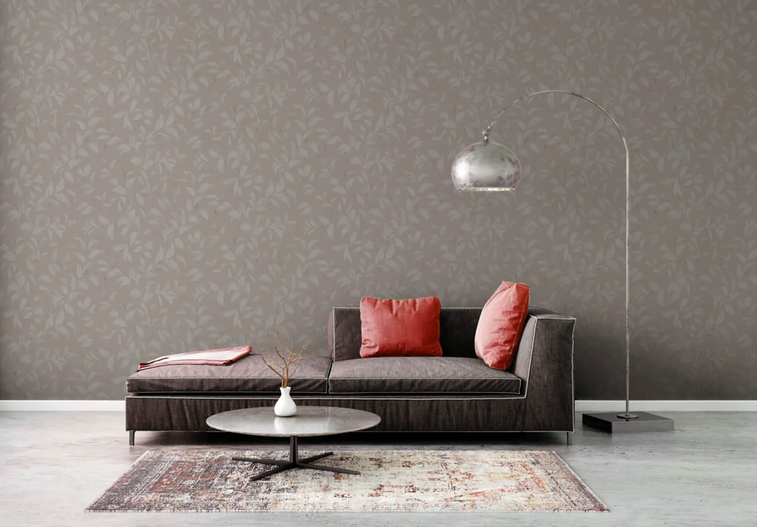 Vliestapete Floral Blätter Zweige Braun Grau 38962-6