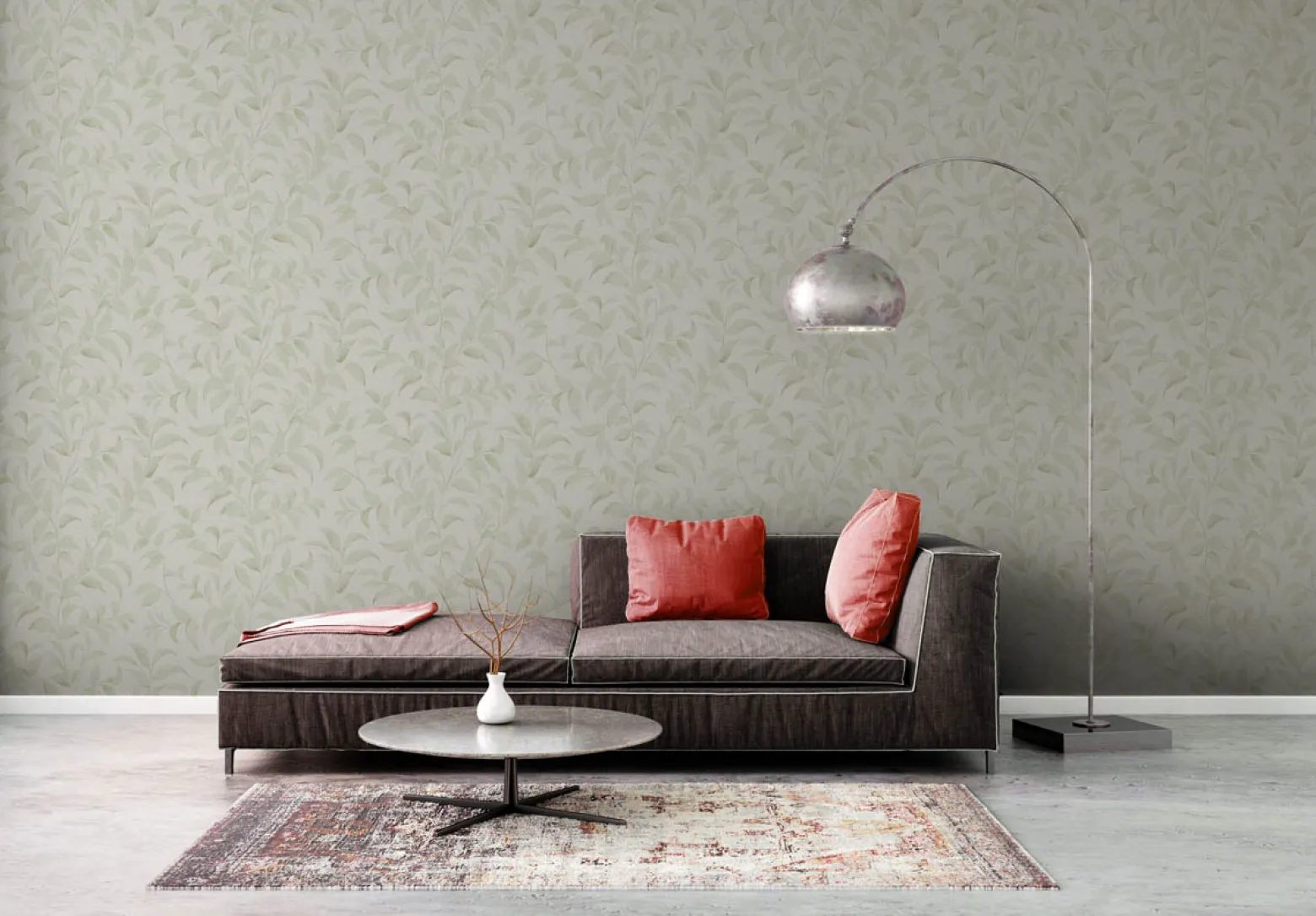 Vliestapete Floral Blätter Zweige Weiß Grün 38962-4
