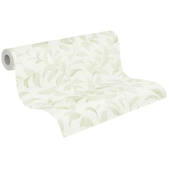 Vliestapete Floral Blätter Zweige Weiß Grün 38962-4
