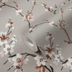 Vliestapete Floral Blumen Ast grau braun 38520-4