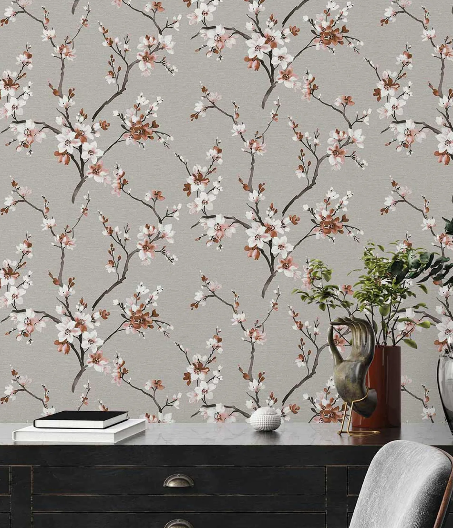 Vliestapete Floral Blumen Ast grau braun 38520-4