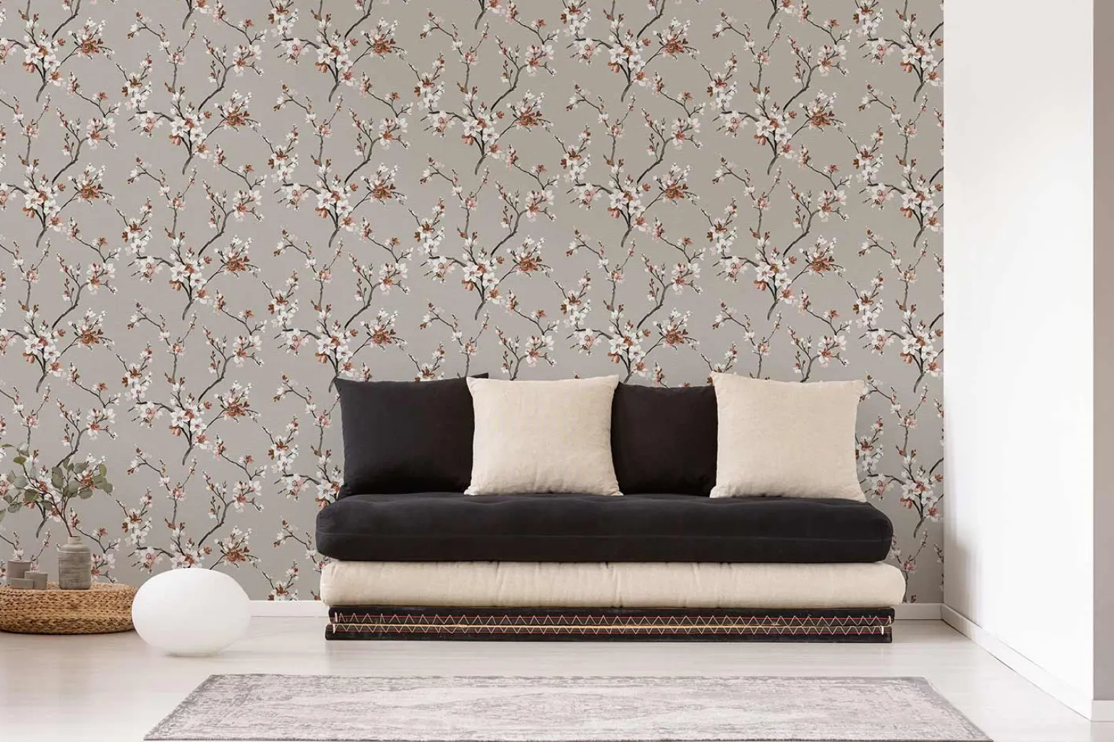 Vliestapete Floral Blumen Ast grau braun 38520-4
