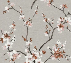 Vliestapete Floral Blumen Ast grau braun 38520-4