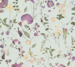 Vliestapete Floral Blumen Blätter Hellgrün Lila 39746-3