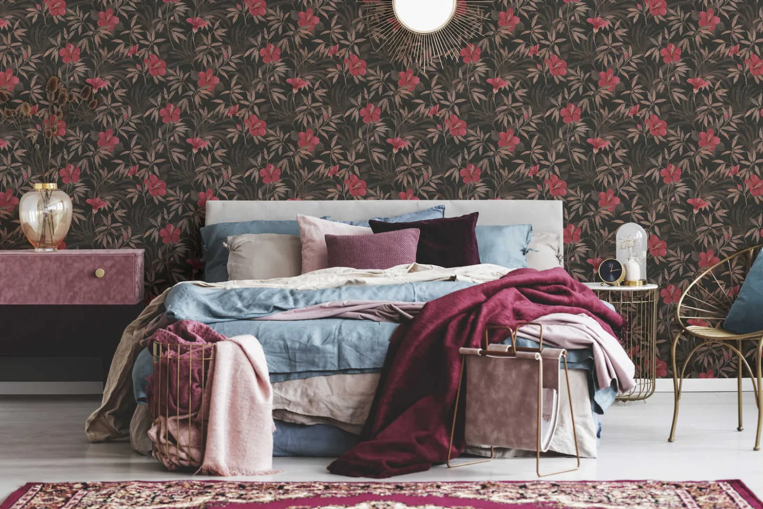 Vliestapete Floral Blumen Blätter braun rot 38028-3