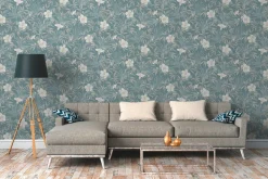 Vliestapete Floral Blumen Blätter blau beige 38028-5