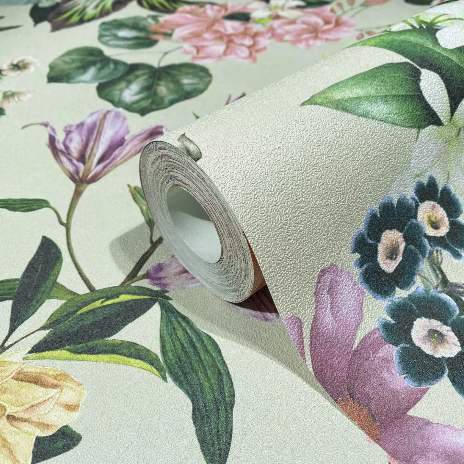 Vliestapete Floral Blumen Blätter Beige Grün Rosa 47461