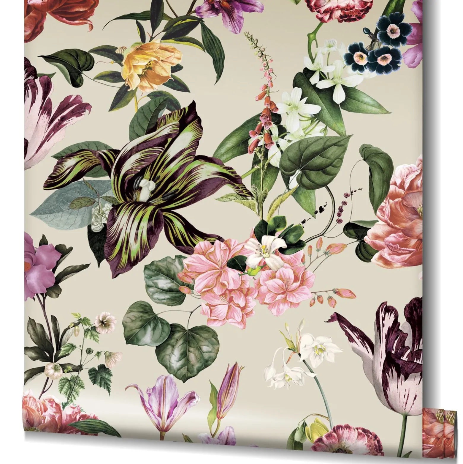 Vliestapete Floral Blumen Blätter Beige Grün Rosa 47461