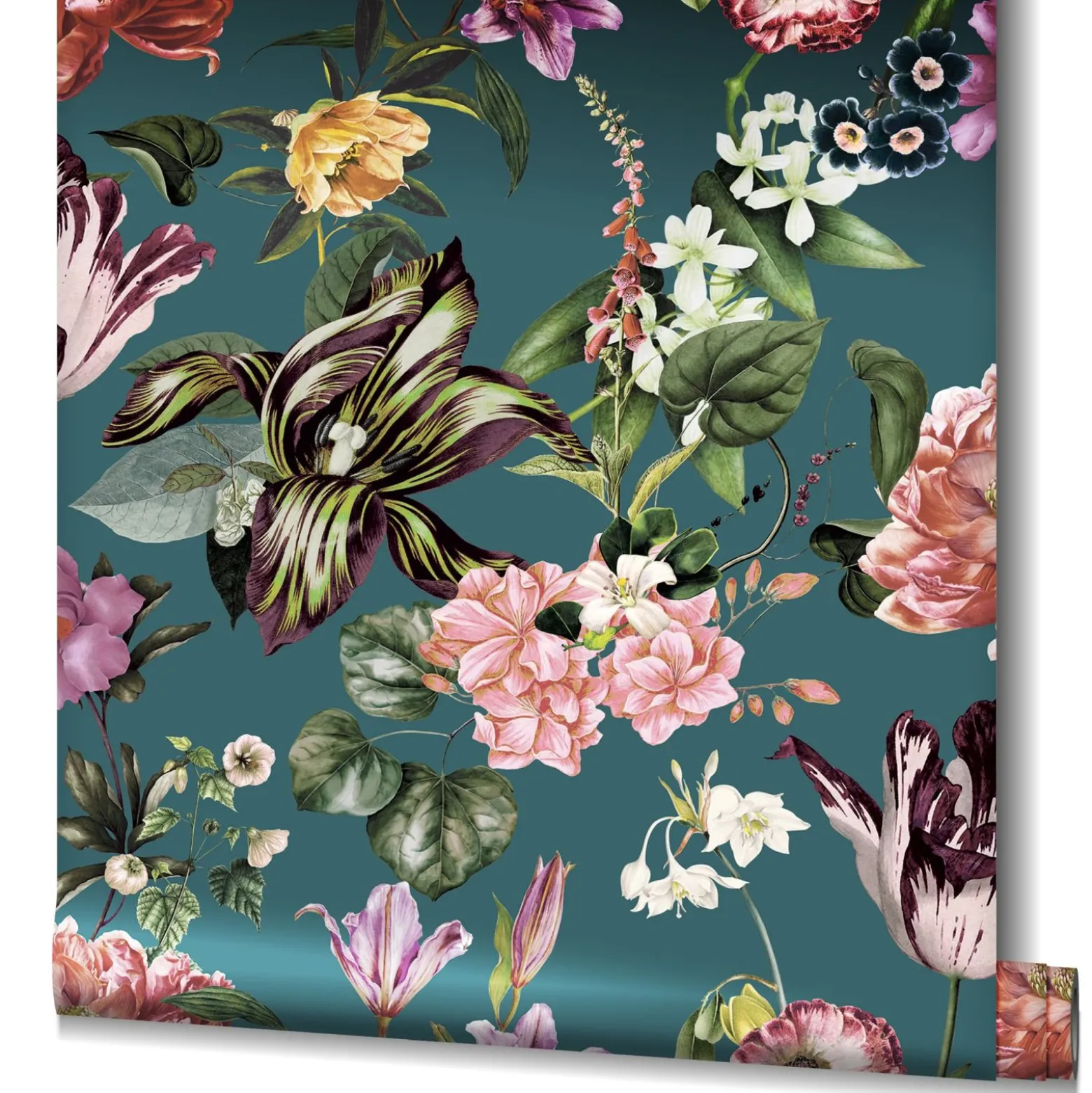 Vliestapete Floral Blumen Blätter Petrol Grün Rosa 47462