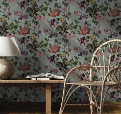 Vliestapete Floral Blumen Blätter Grün Rosa Gelb 47459