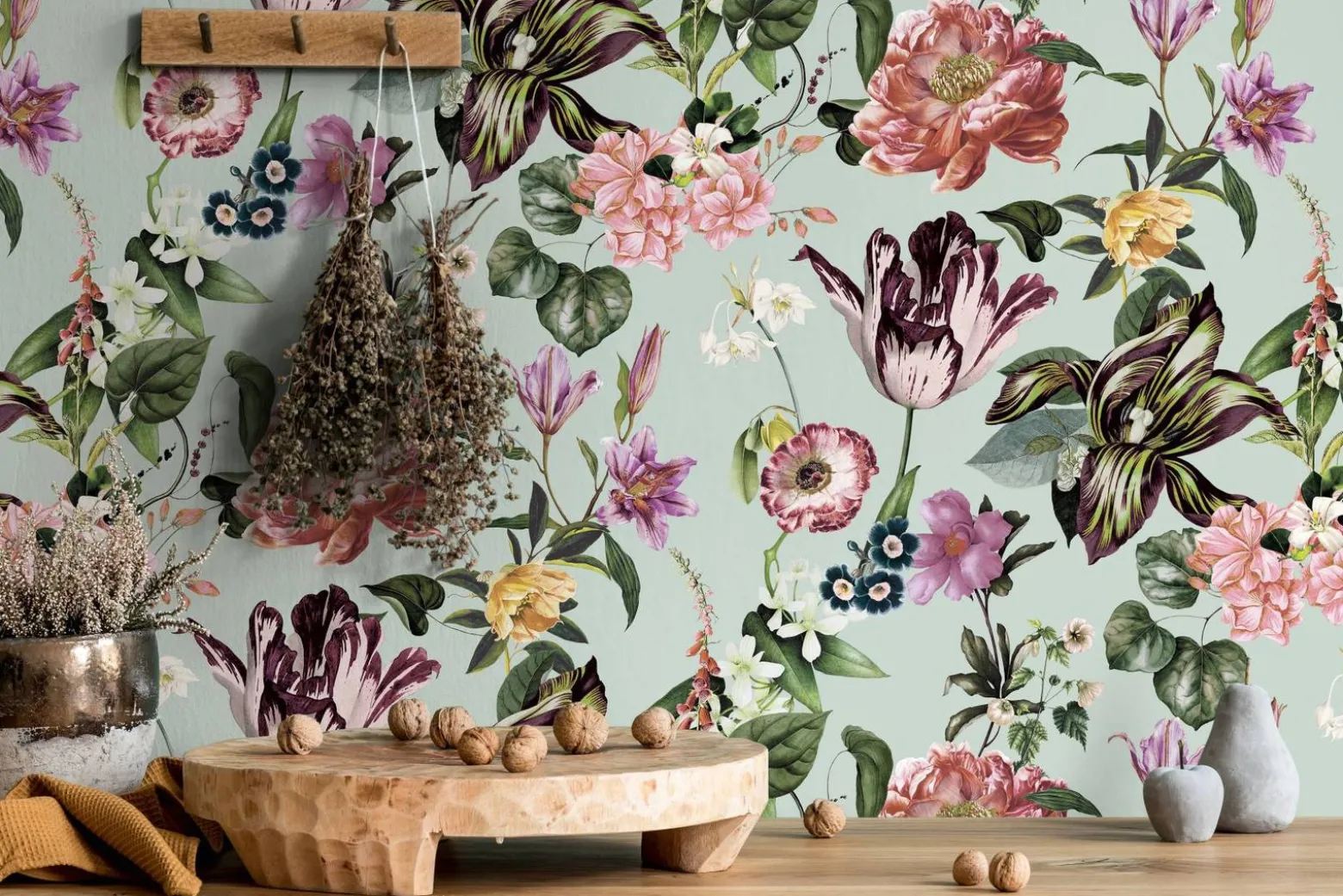 Vliestapete Floral Blumen Blätter Grün Rosa Gelb 47459