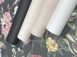 Vliestapete Floral Blumen Blätter Schwarz Rosa Grün 47460