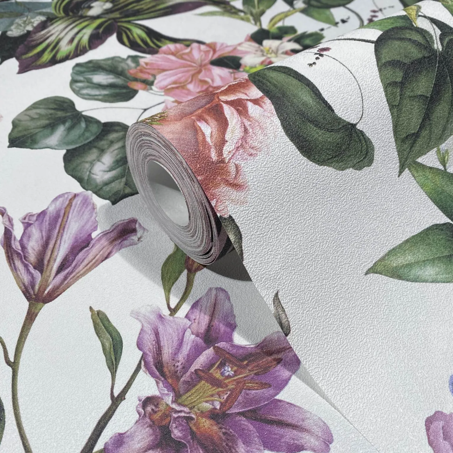 Vliestapete Floral Blumen Blätter Weiß Rosa Grün 47458