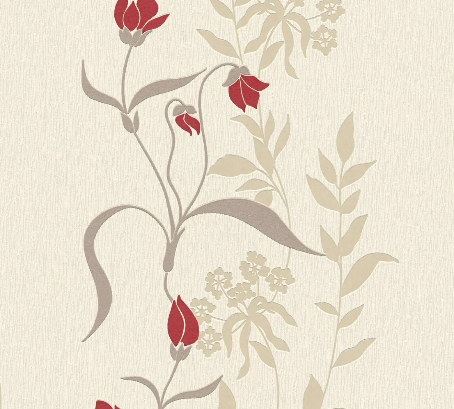 Vliestapete Floral Blumen Creme Rot Grau Glanz 95874-1