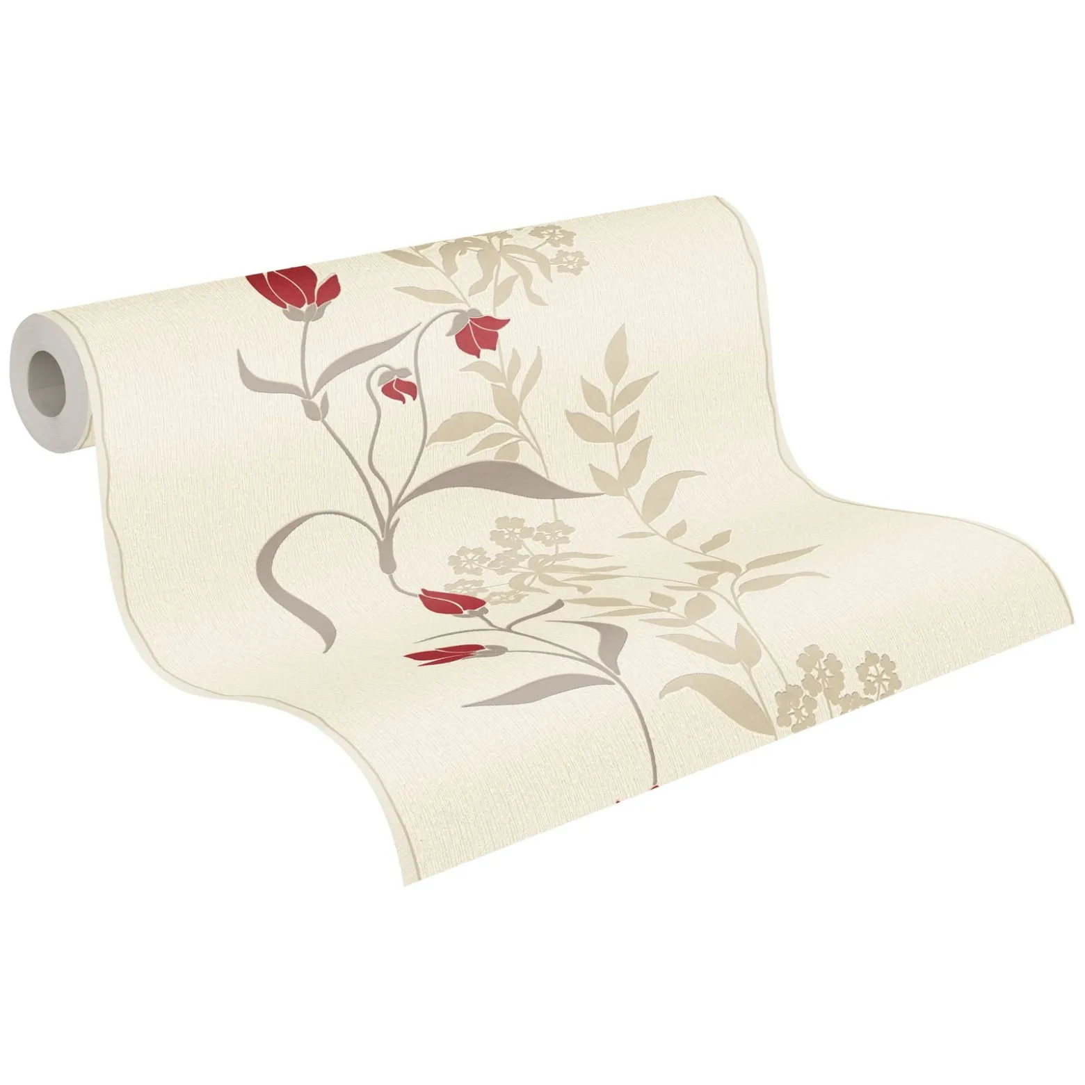 Vliestapete Floral Blumen Creme Rot Grau Glanz 95874-1