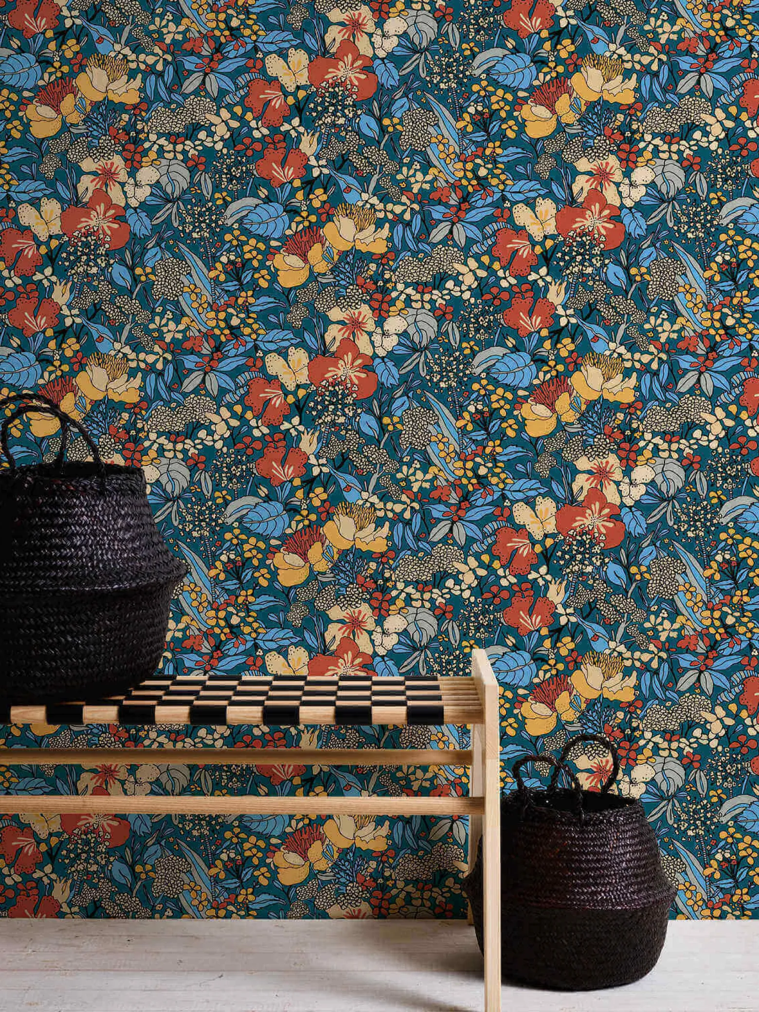 Vliestapete Floral Blumen dunkelblau bunt 37756-4