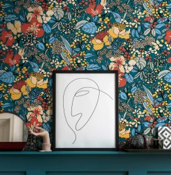 Vliestapete Floral Blumen dunkelblau bunt 37756-4
