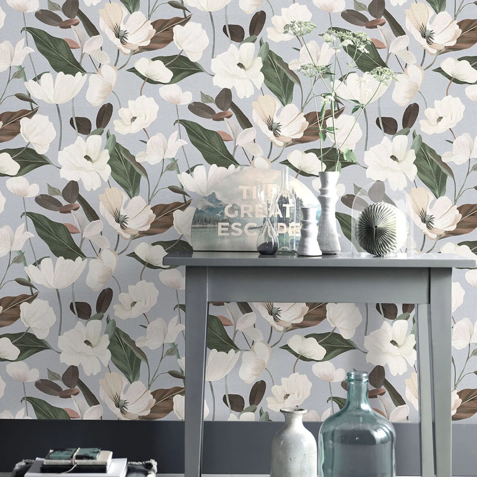 Vliestapete Floral Blumen Grau Grün Creme 10508-31