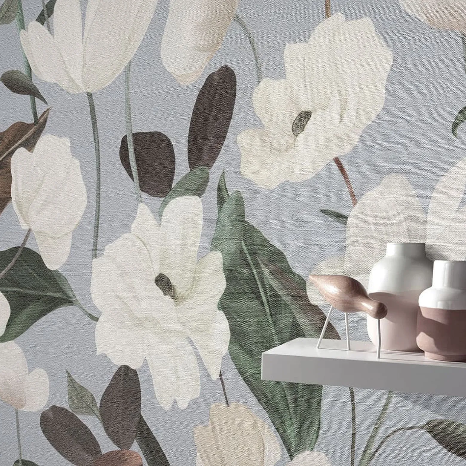 Vliestapete Floral Blumen Grau Grün Creme 10508-31