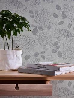 Vliestapete Floral Blumen Grau Silber Metallic 39025-1