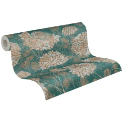 Vliestapete Floral Blumen Petrol Bronze Metallic 39025-4