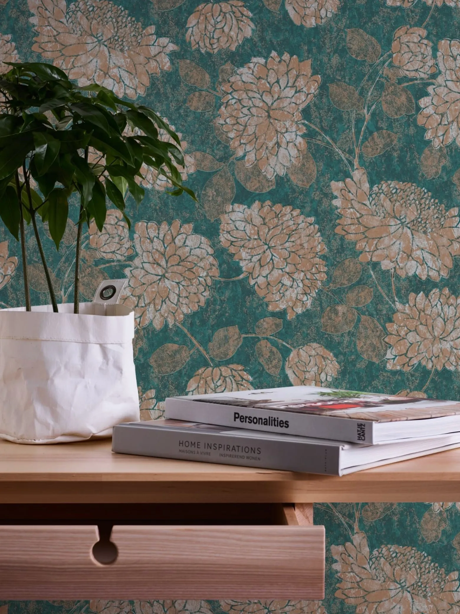 Vliestapete Floral Blumen Petrol Bronze Metallic 39025-4