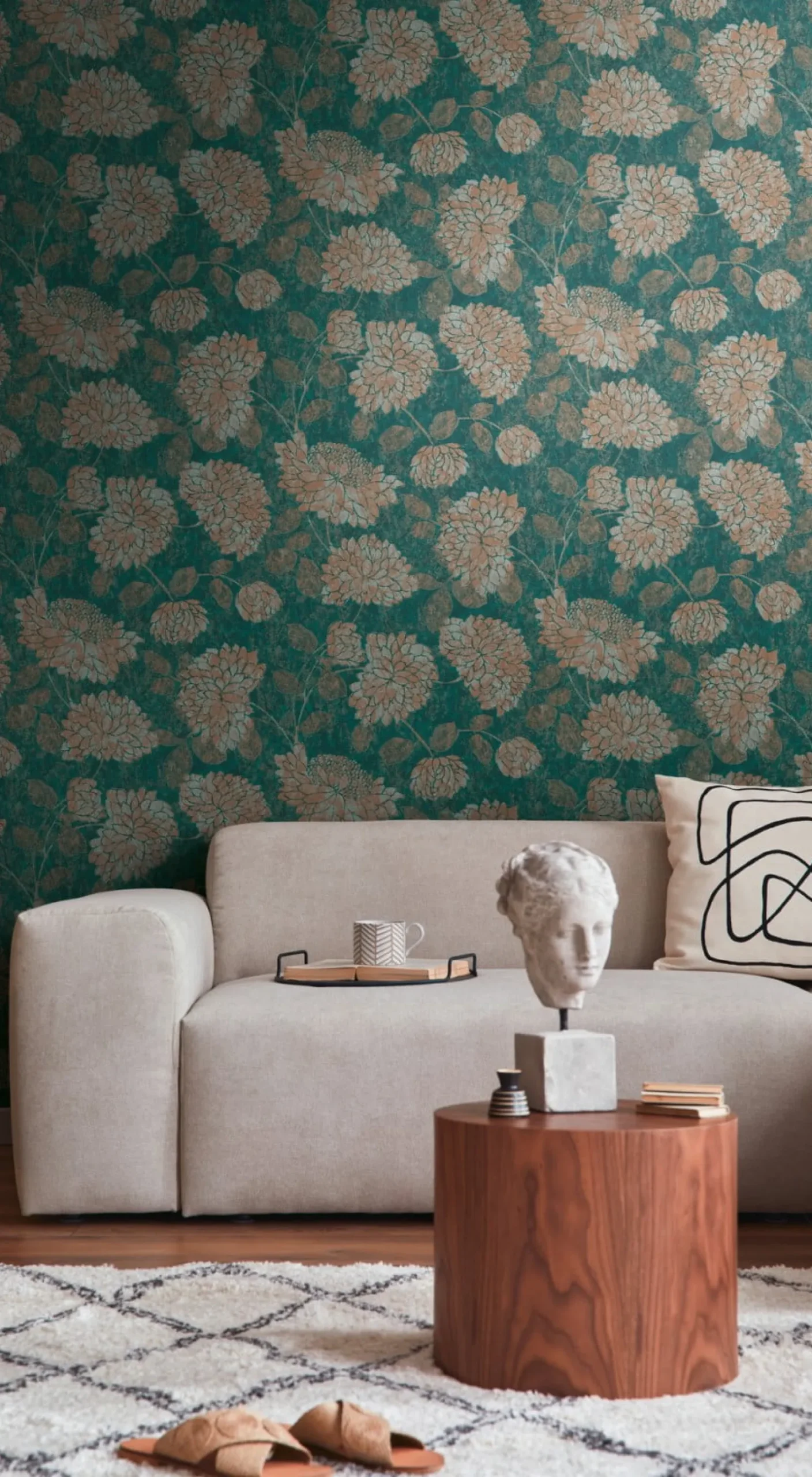 Vliestapete Floral Blumen Petrol Bronze Metallic 39025-4